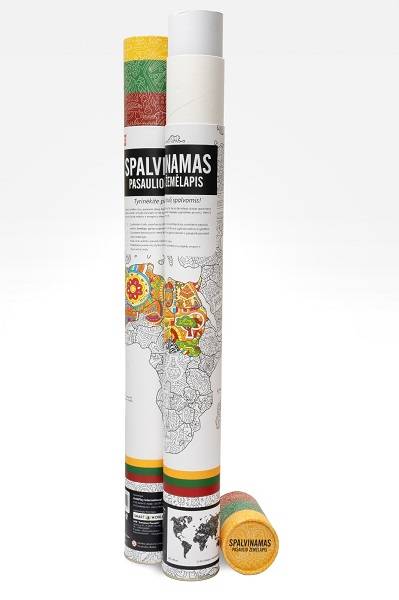 Spalvinamas pasaulio žemėlapis lietuviškai 58,5×84 cm – terapinis plakatas