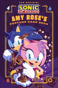 Amy Rose kortų rinkinys – oficialus Sonic viršelis violetiniu fone, Amy laiko likimo kortas, Sonic matomas už nugaros
