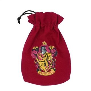 Maišelis Gryffindor gerbėjams, raudonas aksominis su auksiniu herbu ir juodu raišteliu, užrištas