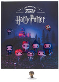 Funko Pop Harry Potter figurėlė su baltu pelėda Hedviga ant skaidraus stovelio, stovinti prieš teminę dėžę