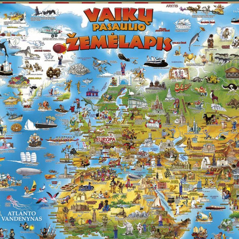 Laminuotas pasaulio žemėlapis vaikams lietuvių k. 97×137 cm