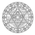 Mandala spalvinimui, juodai balta centrinė A4 kompozicija su širdimi, trimis moterimis ir gyvūnų motyvais, smulkios detalės