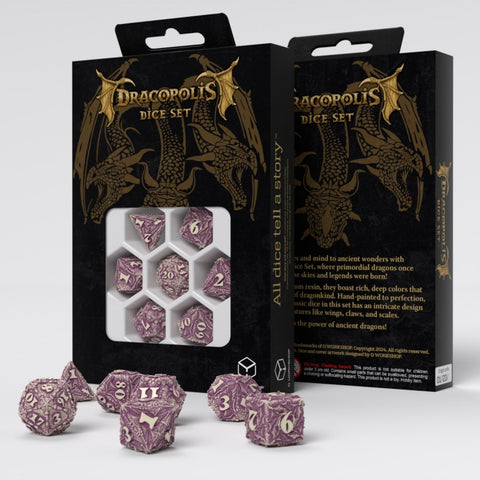 Drakono tematika RPG kauliukų rinkinys „Yucatan Featherwing“, smėlio/violet.