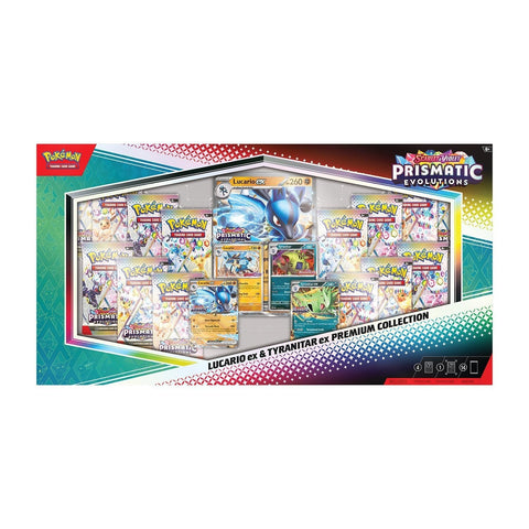 Pokemon Prismatic Evolutions Lucario & Tyranitar ex kolekcinis rinkinys