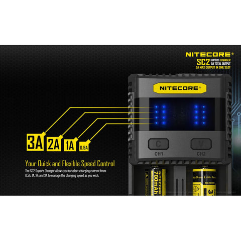 Nitecore SC2 išmanus universalus 3A baterijų įkroviklis