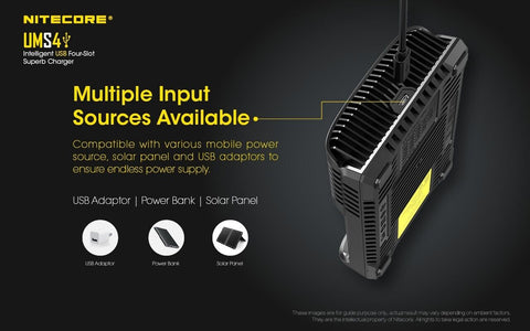 Nitecore UMS4 išmanus 4 lizdų USB baterijų įkroviklis su LCD