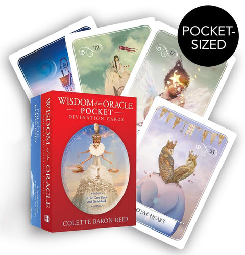 Orakulo kortos Wisdom of the Oracle Pocket raudoname dėkle su atverčiamomis iliustruotomis kortomis, kišeninis 52 kortų komplektas