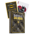 Batman žaidimo kortos su aukso-juodu jubiliejiniu dėklu, parodyta atvirai – nugarėlė ir tūzas su Batman piešiniu