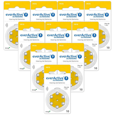 Everactive Ultrasonic 10 klausos aparatų baterijos PR70, 60 vnt.