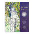 Spalvinimo knyga Sacred Earth, Toni Carmine Salerno — violetinis šoninis viršelis ir medį apsikabinusios deivės iliustruotas priekinis viršelis