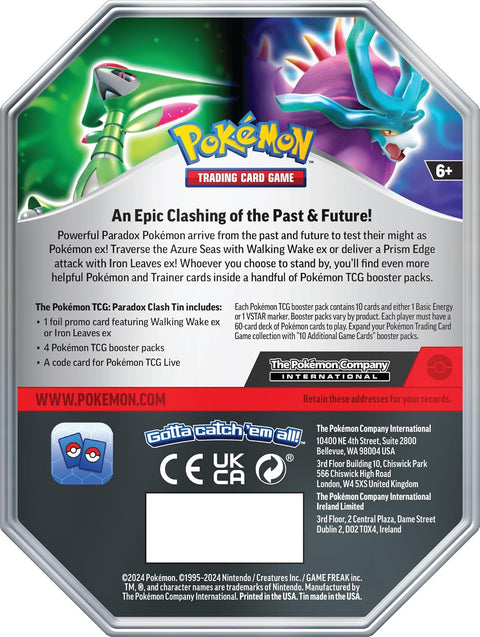 Pokémon TCG Paradox Clash Iron Leaves ex metalinė dėžutė – 4 pakeliai, promo