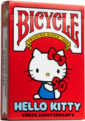 Kortų kaladė Bicycle Hello Kitty, raudona 50‑osios sukakties pakuotė su Hello Kitty figūra priekinėje dalyje