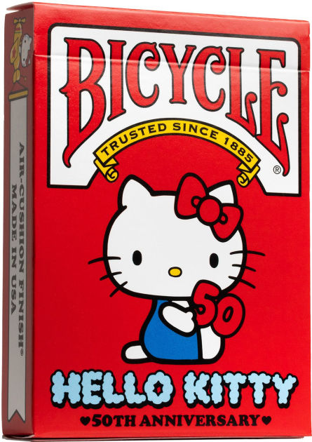 Kortų kaladė Bicycle Hello Kitty, raudona 50‑osios sukakties pakuotė su Hello Kitty figūra priekinėje dalyje