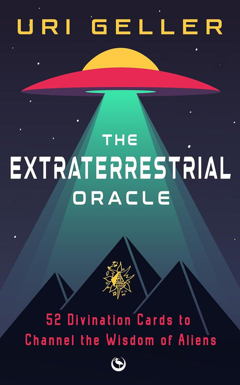 Extraterrestrial Oracle kortų rinkinys, Uri Geller autoriaus 52 aiškiaregystės kortos su raudonu disko ufo spinduliu ir kalnų dizainu