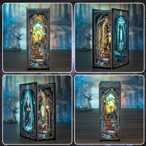 Medinė knygų atrama su LED – Stebuklų šalies durys DIY rinkinys