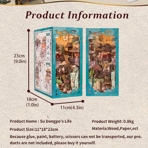 Su Dongpo gyvenimas – surinkama medinė knygų diorama su LED, 280 det.