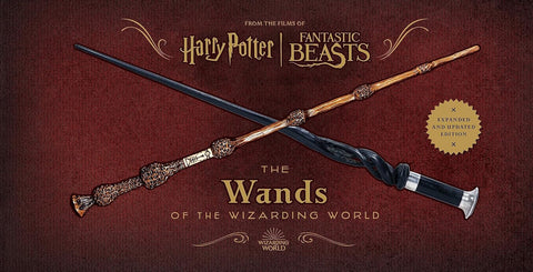Burtininko lazdelės iš Harry Potter ir Fantastic Beasts — ruda ornamentuota ir juoda susuktos versijos, sukryžiuotos, riboto leidimo