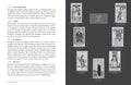 Tarot knyga — dviejų puslapių juodai baltas išklotas, rodantis septynių kortų „Question Two“ išdėstymą ir aiškinamąjį tekstą