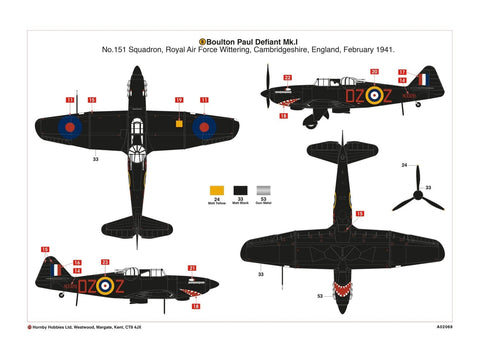 Airfix Boulton Paul Defiant Mk.I 1/72 lėktuvas, plastikinis rinkinys A02069