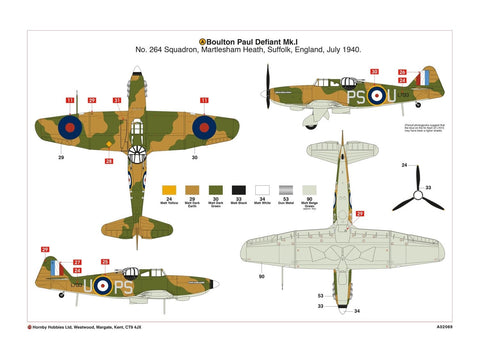 Airfix Boulton Paul Defiant Mk.I 1/72 lėktuvas, plastikinis rinkinys A02069