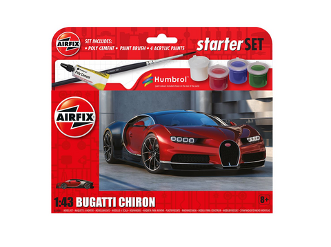 Airfix Bugatti Chiron dovanų rinkinys 1:43 – surenkamas, dažai ir klijai