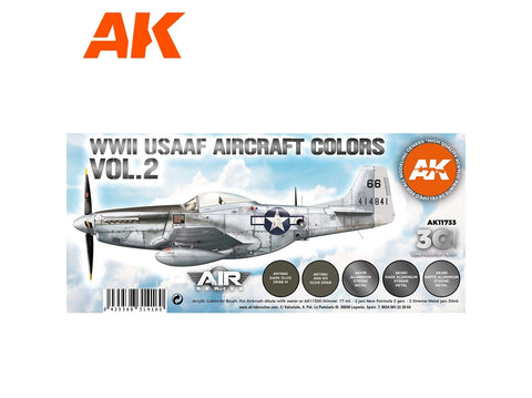 AK Interactive 3-ios kartos akriliniai dažai WW2 USAAF lėktuvams Vol.2 AK11733