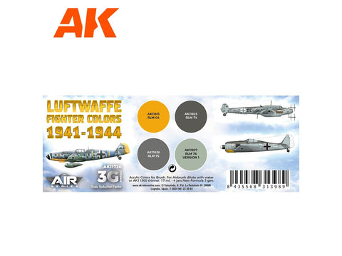 AK Interactive 3-ios kartos akrilų rinkinys Luftwaffe 1941–44 RLM 74/75/76/04