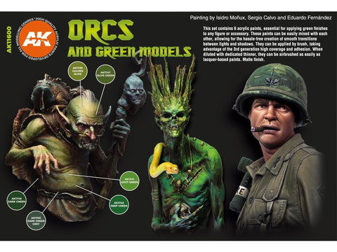 AK Interactive žali akriliniai dažai orkoms ir figūrėlėms, 6 vnt.