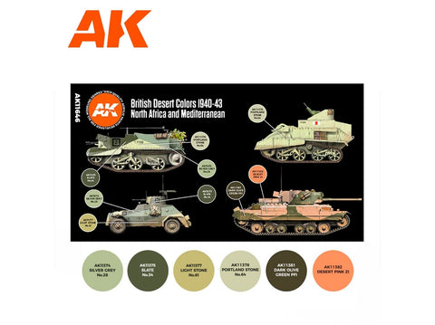 AK Interactive britų dykumos kamufliažo akrilinių dažų rinkinys 1940-43