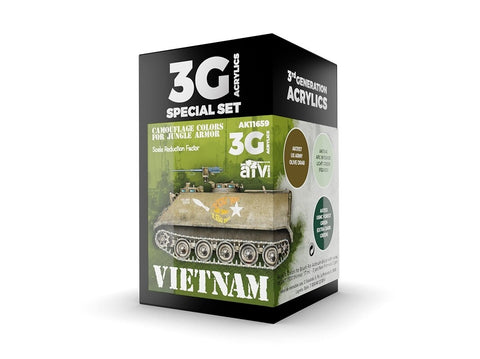 AK Interactive Vietnam kamufliažo akriliniai dažai šarvuotei, rinkinys