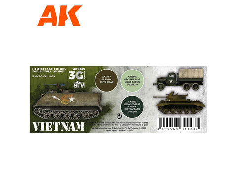 AK Interactive Vietnam kamufliažo akriliniai dažai šarvuotei, rinkinys