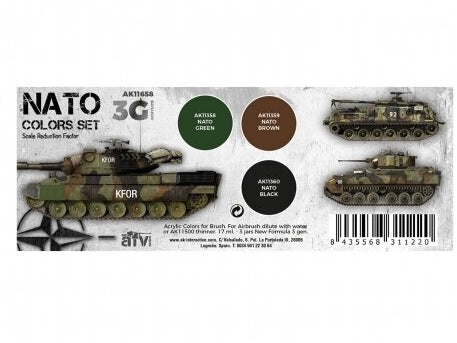 AK Interactive 3 kartos NATO akrilinių dažų rinkinys (3 spalvos)