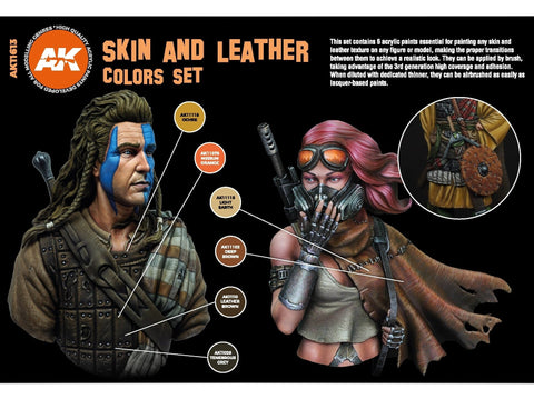 AK Interactive Skin & Leather akrilinių dažų rinkinys, 6 spalvos