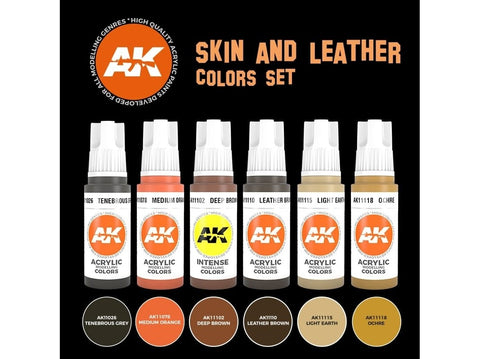 AK Interactive Skin & Leather akrilinių dažų rinkinys, 6 spalvos