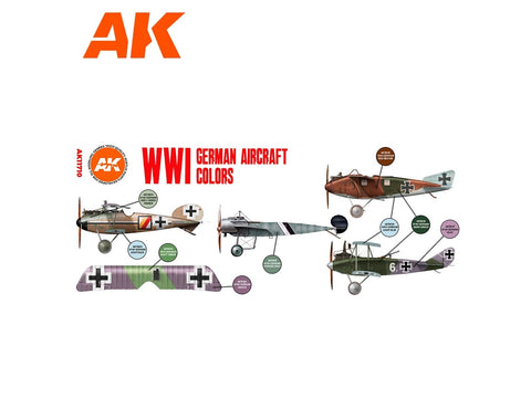 AK Interactive WWI vokiečių lėktuvų kamufliažo akrilinių dažų rinkinys
