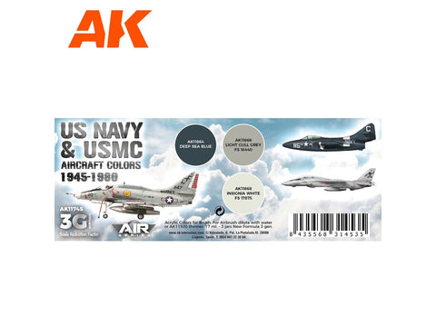 AK Interactive 3 gen. akrilinių dažų rinkinys – US Navy/USMC 1945–1980 AK11745