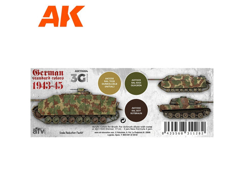 AK vokiečių WW2 tankų kamufliažo akriliniai dažai 1943–45, rinkinys