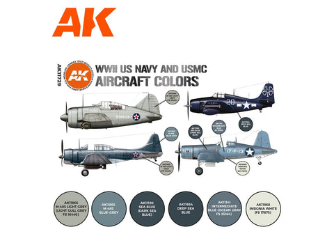 AK Interactive WWII JAV laivyno lėktuvų spalvų akrilinių dažų rinkinys