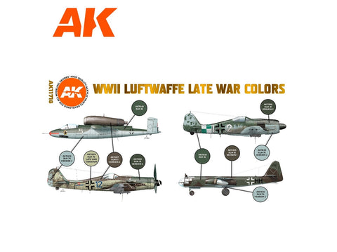 AK Interactive 3rd Gen akrilinių dažų rinkinys Luftwaffe vėlyvojo karo, AK11718