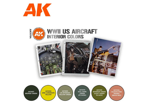 AK Interactive 3 gen. akrilinių dažų rinkinys II pk. JAV lėktuvų interjerui