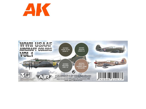 AK Interactive 3 kartos akriliniai dažai USAAF WW2 lėktuvams, Vol.1 AK11732