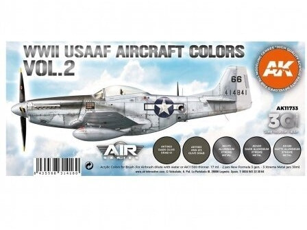 AK Interactive 3-ios kartos akriliniai dažai WW2 USAAF lėktuvams Vol.2 AK11733