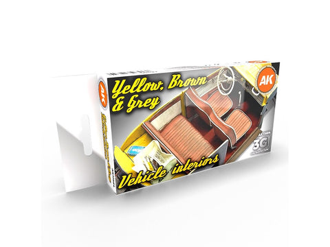 AK Interactive akrilinių dažų rinkinys automobilių salonams, geltona/ruda/pilka