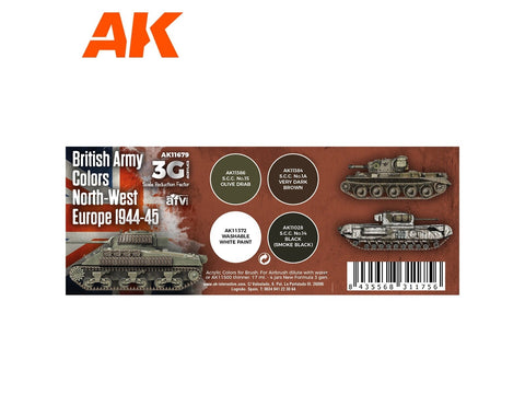 AK Interactive Britų armijos akriliniai dažai 1944–45, 4 spalvos