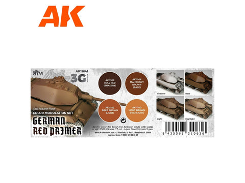 AK Interactive German Red Primer Modulation akrilinių dažų rinkinys 3 kartos