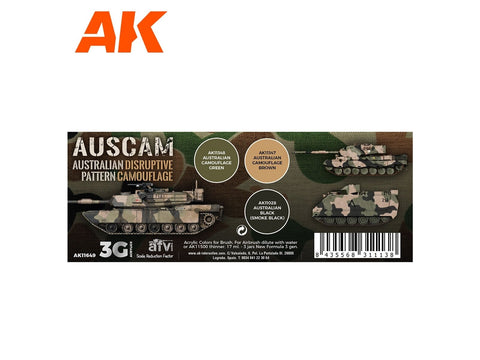 AK Interactive AUSCAM Australijos kamufliažo akrilinių dažų rinkinys