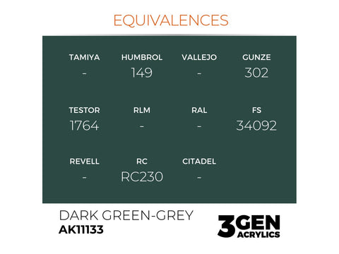 AK Interactive Dark Green-Grey 3 kartos akriliniai dažai 17 ml