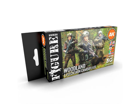 AK Interactive Woodland & Flecktarn 3Gen akrilinių dažų rinkinys