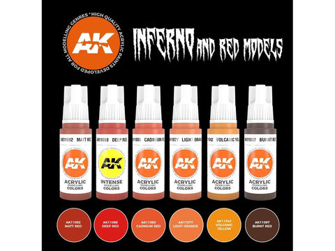 AK Interactive Inferno & Red 3rd Gen akrilinių dažų rinkinys, 6 spalvos