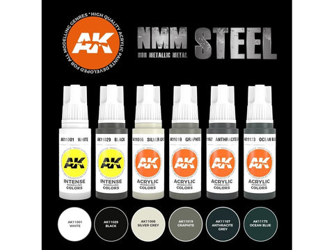 AK Interactive NMM Steel akrilinių dažų rinkinys, 6 spalvos